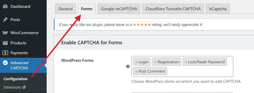 Switch to the Forms tab.