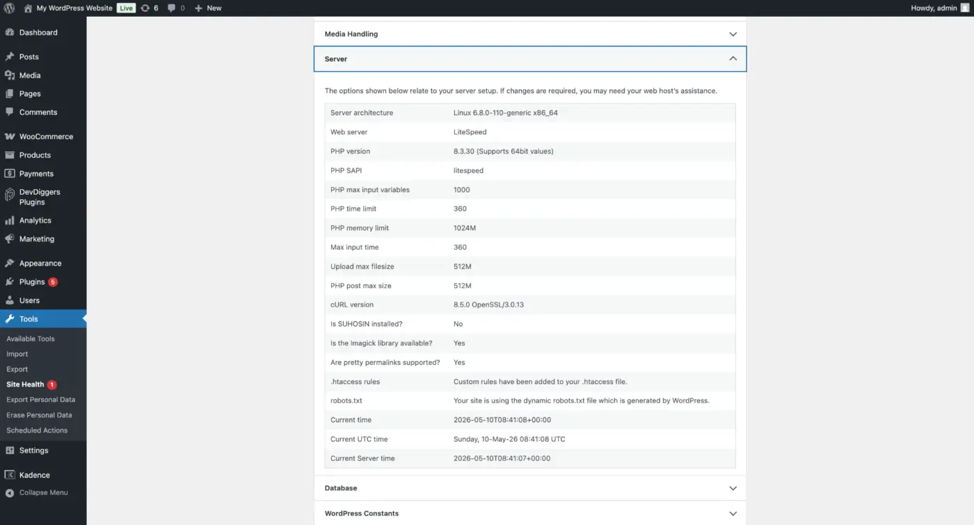 Checking PHP version for WooCommerce performance optimization