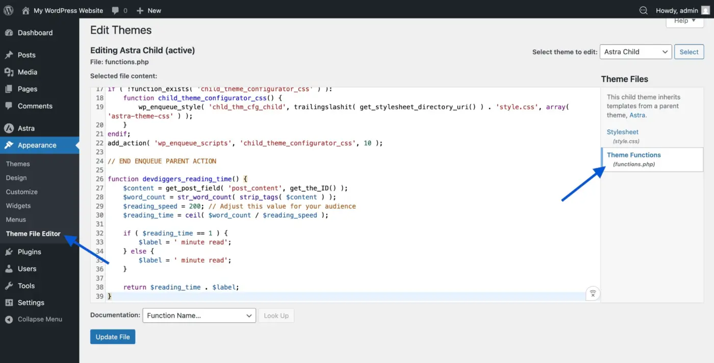 Open Your Child Theme's functions.php File