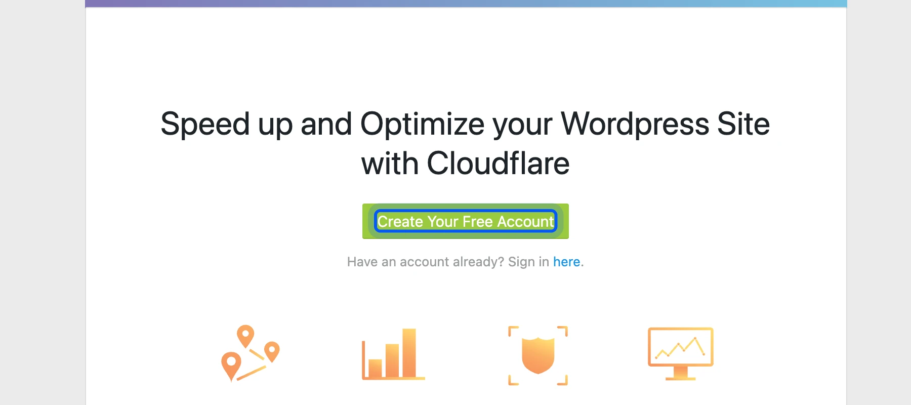 Cloudflare plugin asking you to create a free account