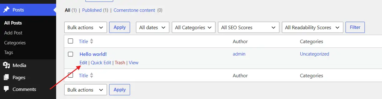 Open the post or page you want to optimise in the block editor.