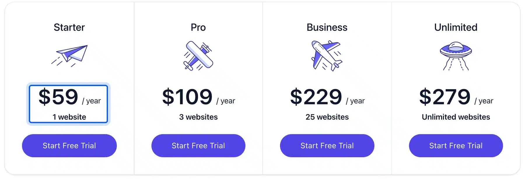 FlyingPress pricing page with the Starter plan at $59 a year