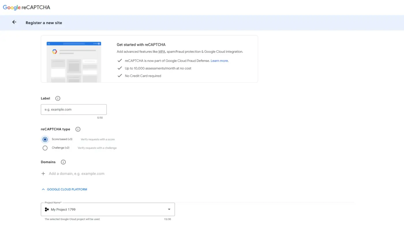 Open the Google reCAPTCHA Admin Console
