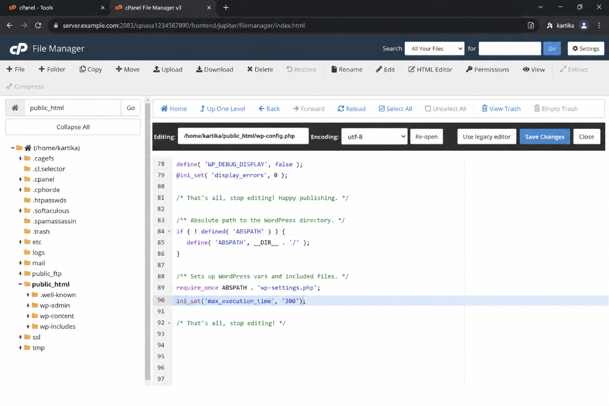 WordPress memory limit setting in wp-config.php to fix WordPress timeout updates