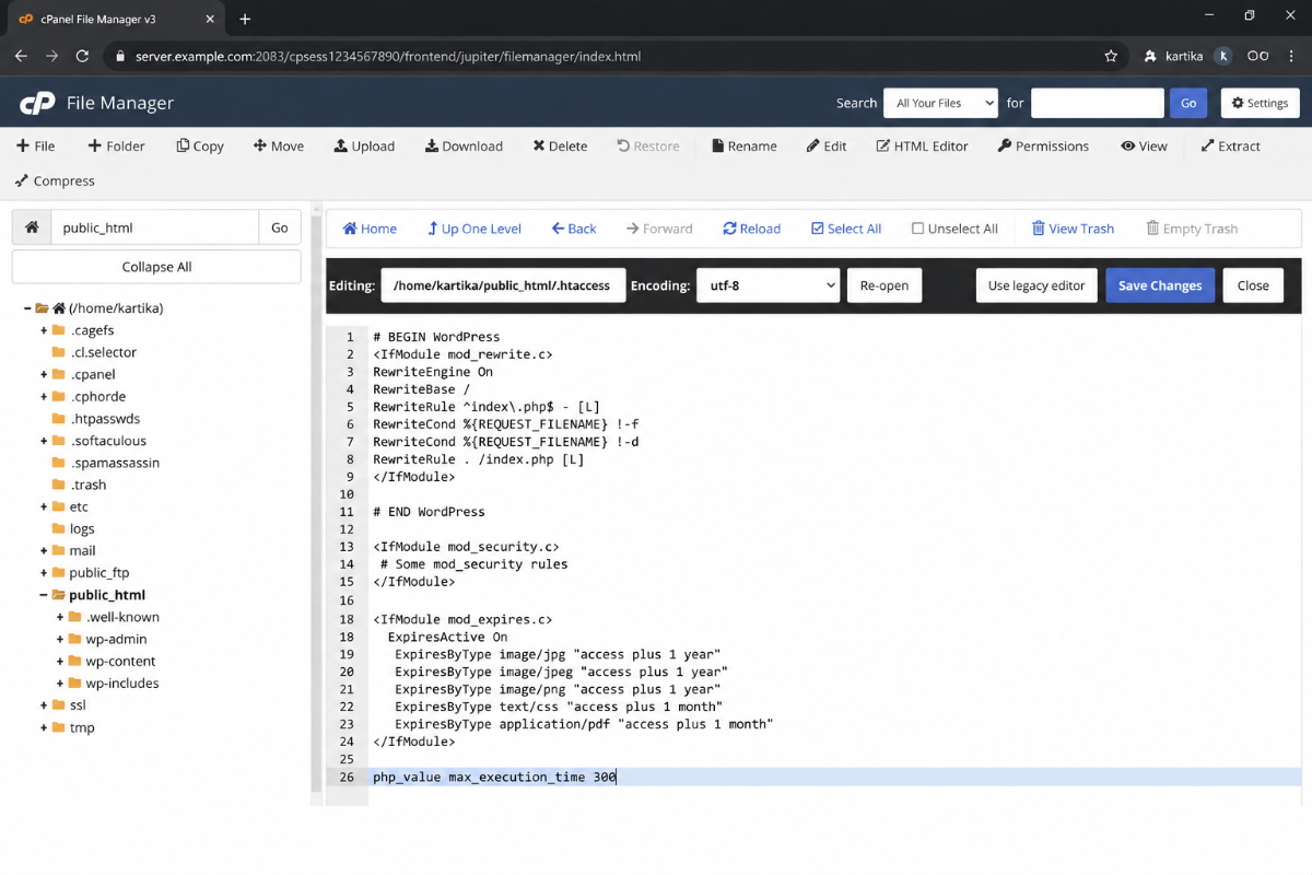 WordPress memory limit setting in .htaccess to fix WordPress timeout updates