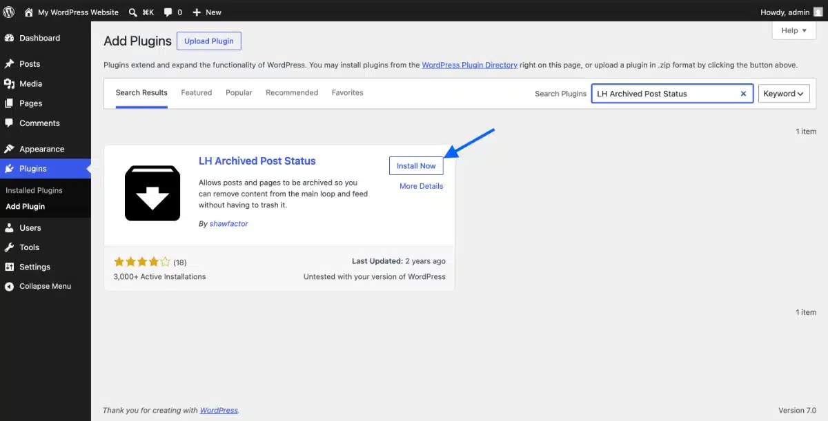 Install the LH Archived Post Status Plugn