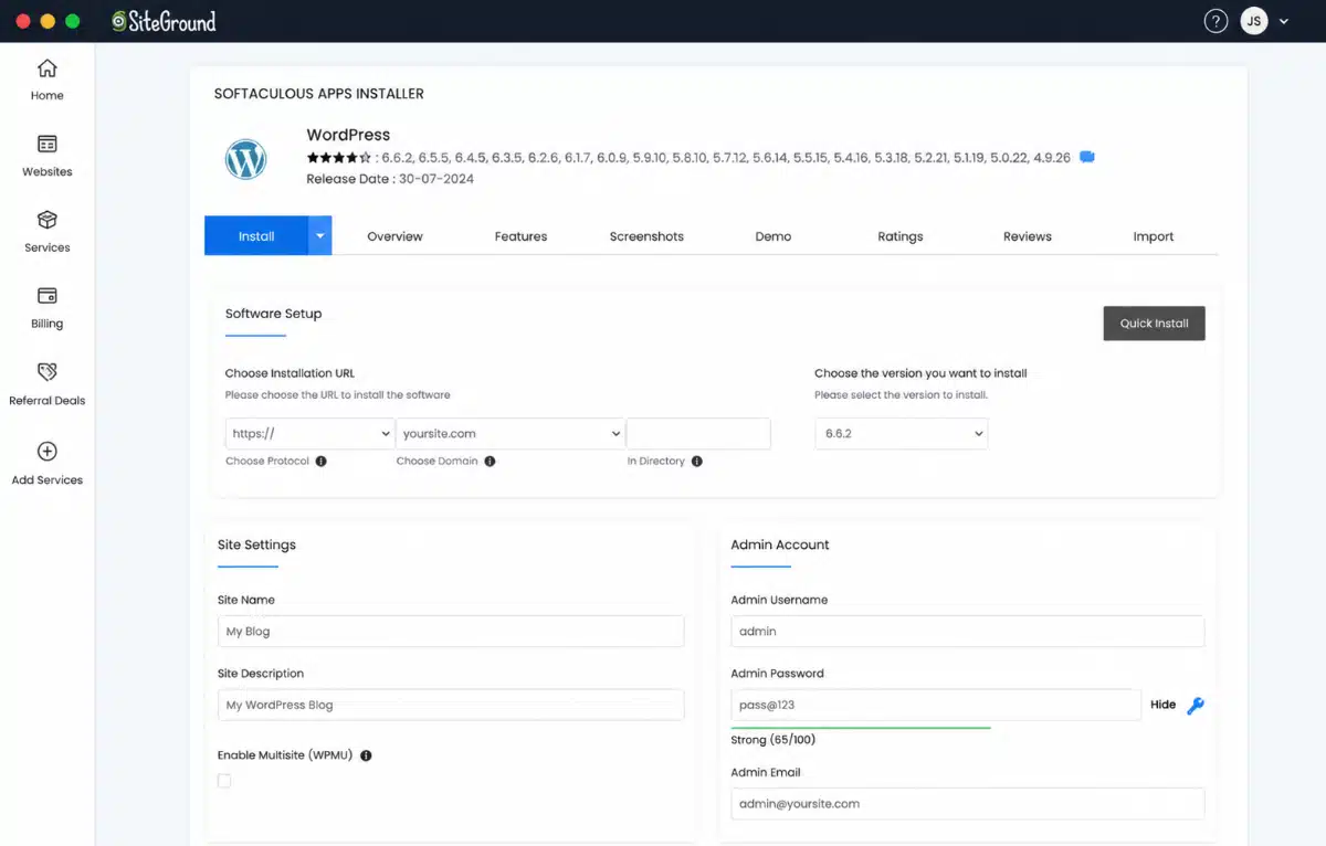 Install WordPress from your hosting provider
