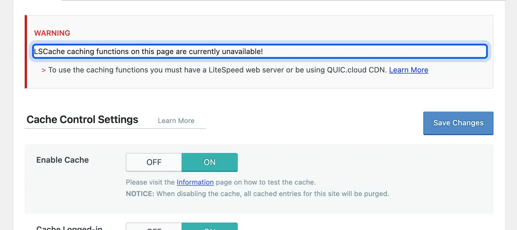 LiteSpeed Cache warning on a server that is not LiteSpeed