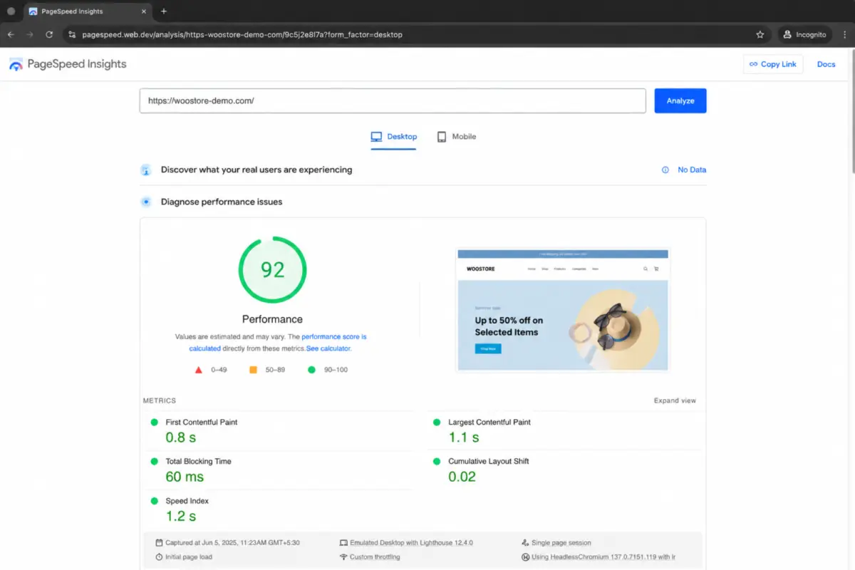Monitoring WooCommerce performance optimization with Google PageSpeed Insights