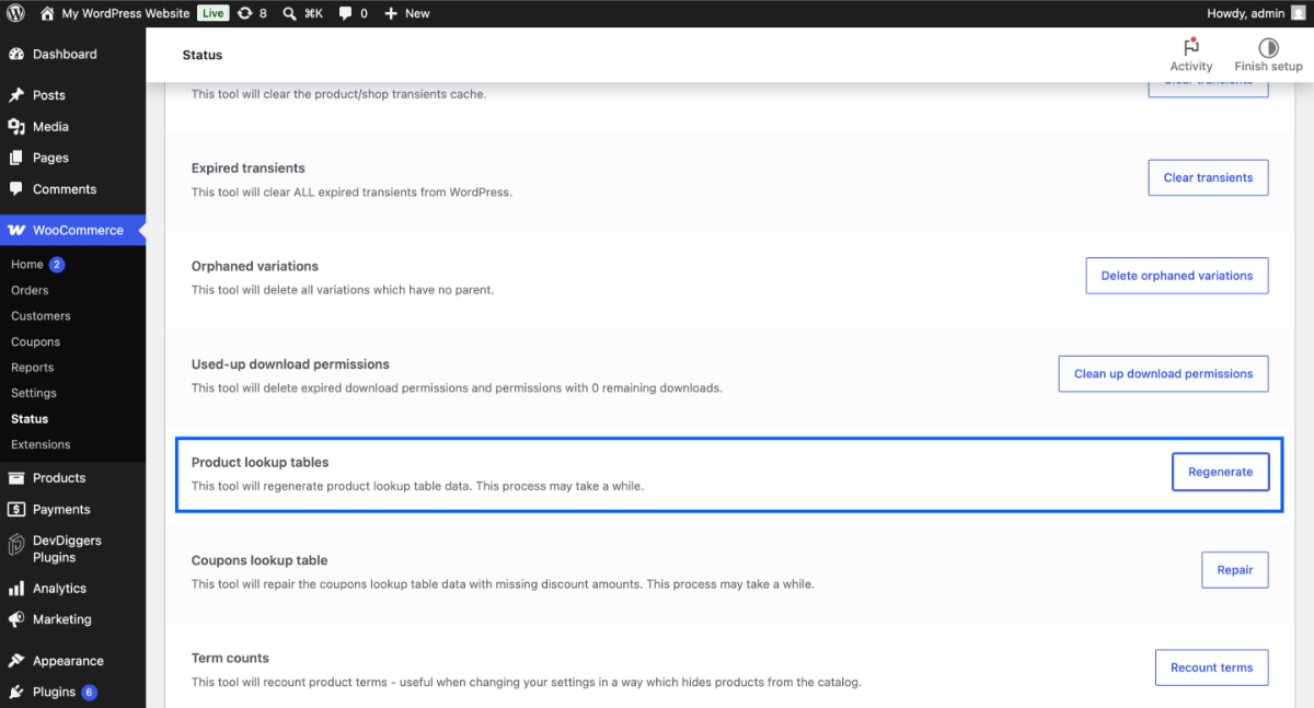 Regenerate product lookup tables