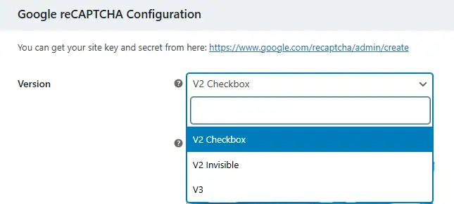 Select your Version v2, v2 Invisible, or v3. Match this to whichever type you registered in the admin console.