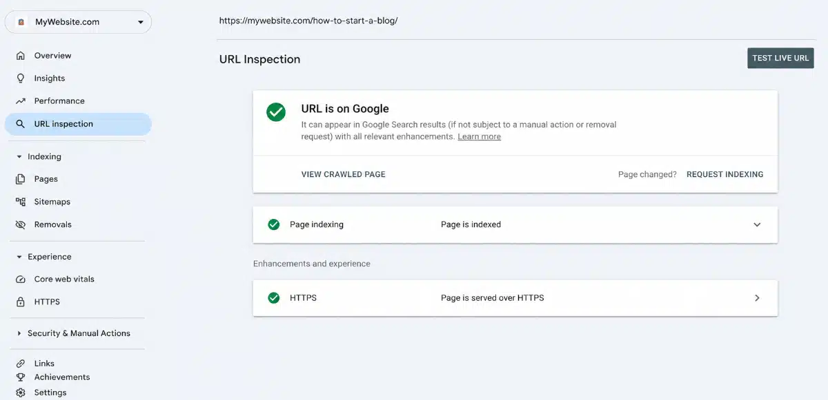 Request URL Indexing