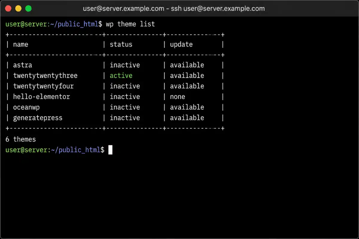 Check all theme list with WP-CLI