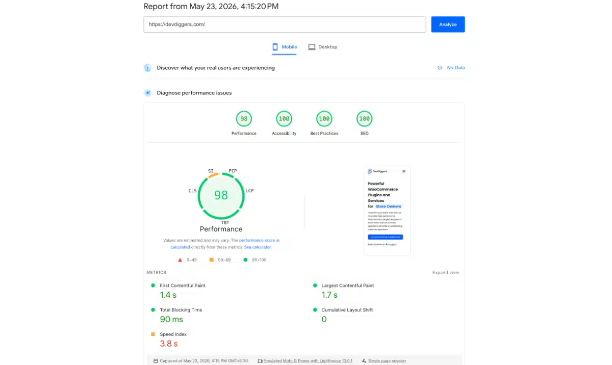 Speed test your site