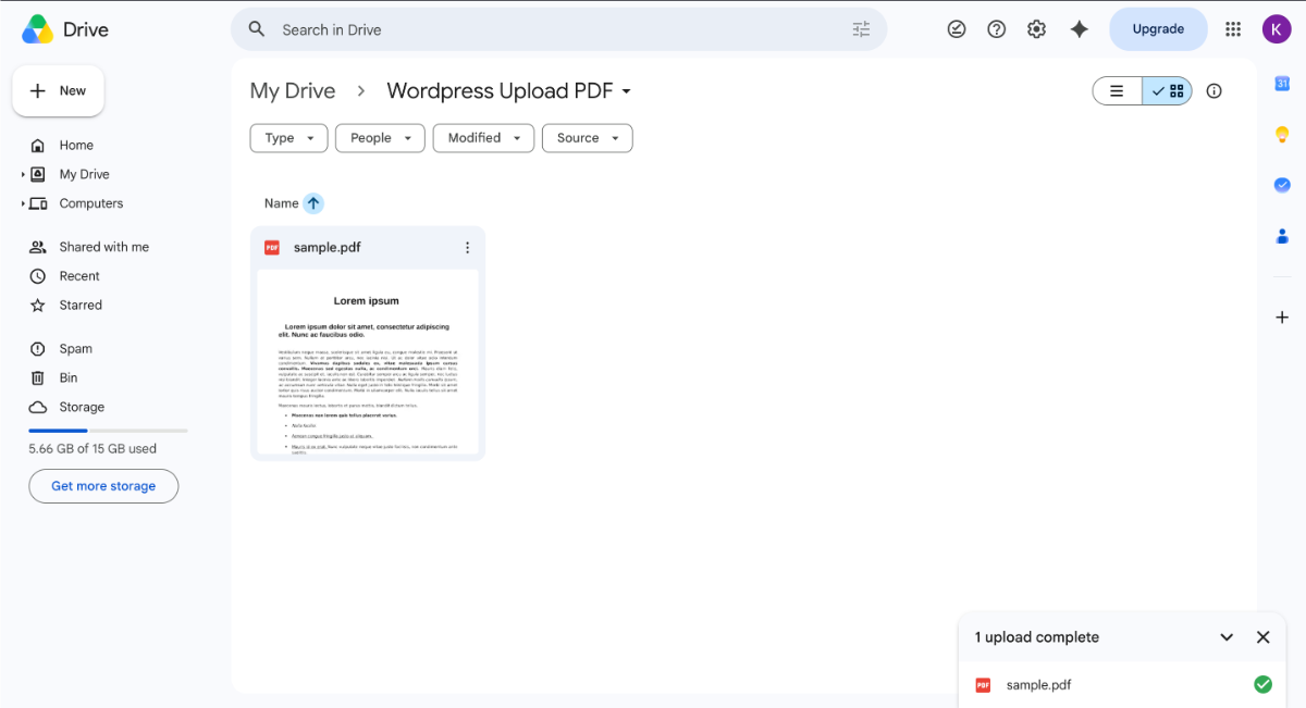 Upload PDF on google drive