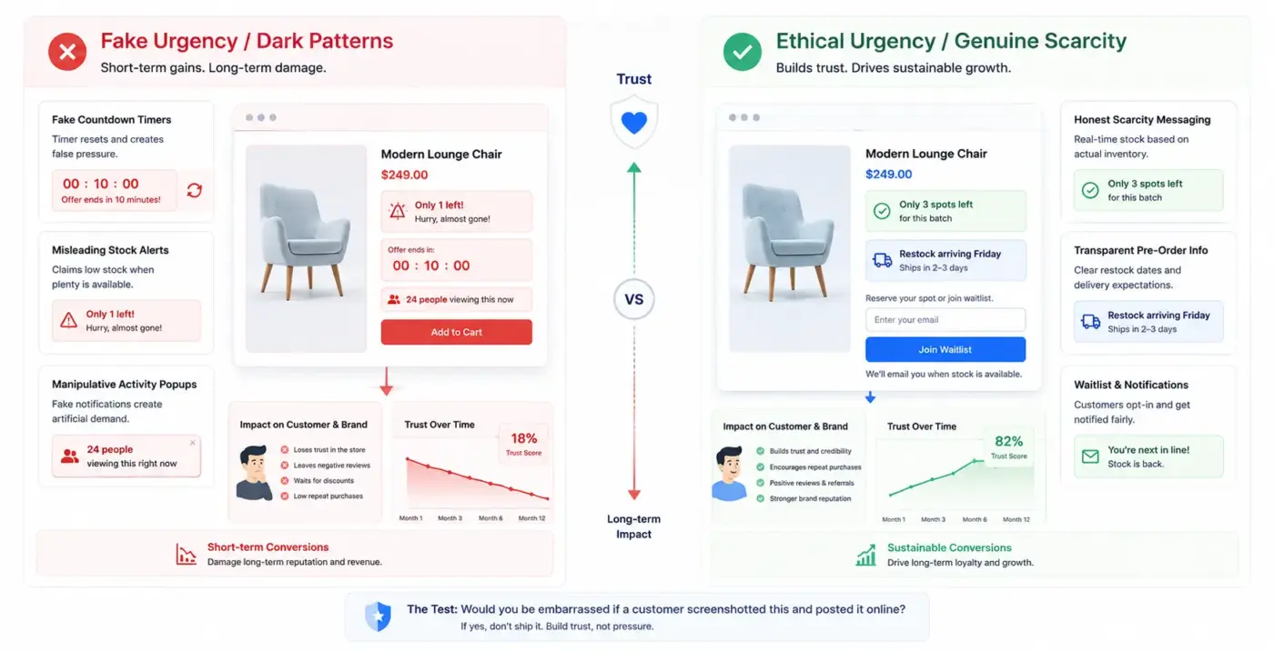 Urgency in marketing ethical vs dark pattern comparison