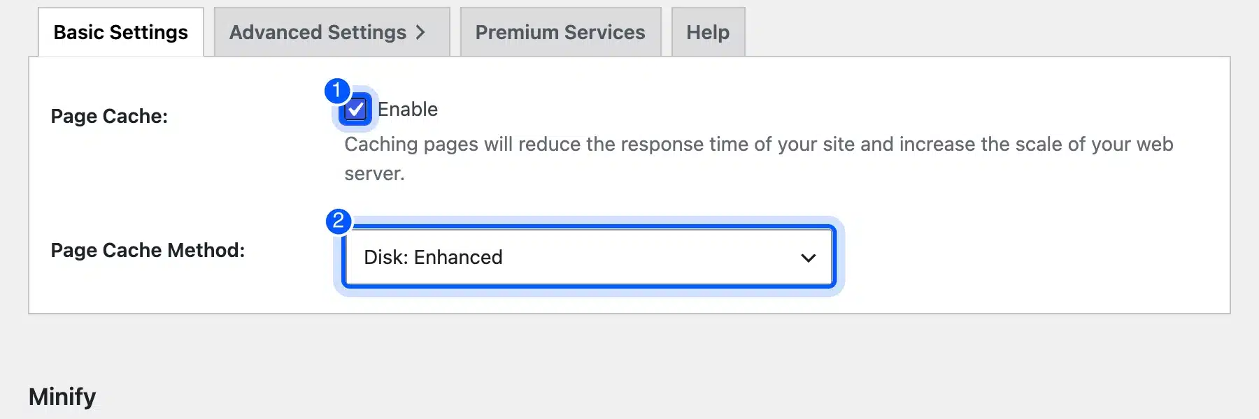 W3 Total Cache page cache setting with Disk Enhanced selected