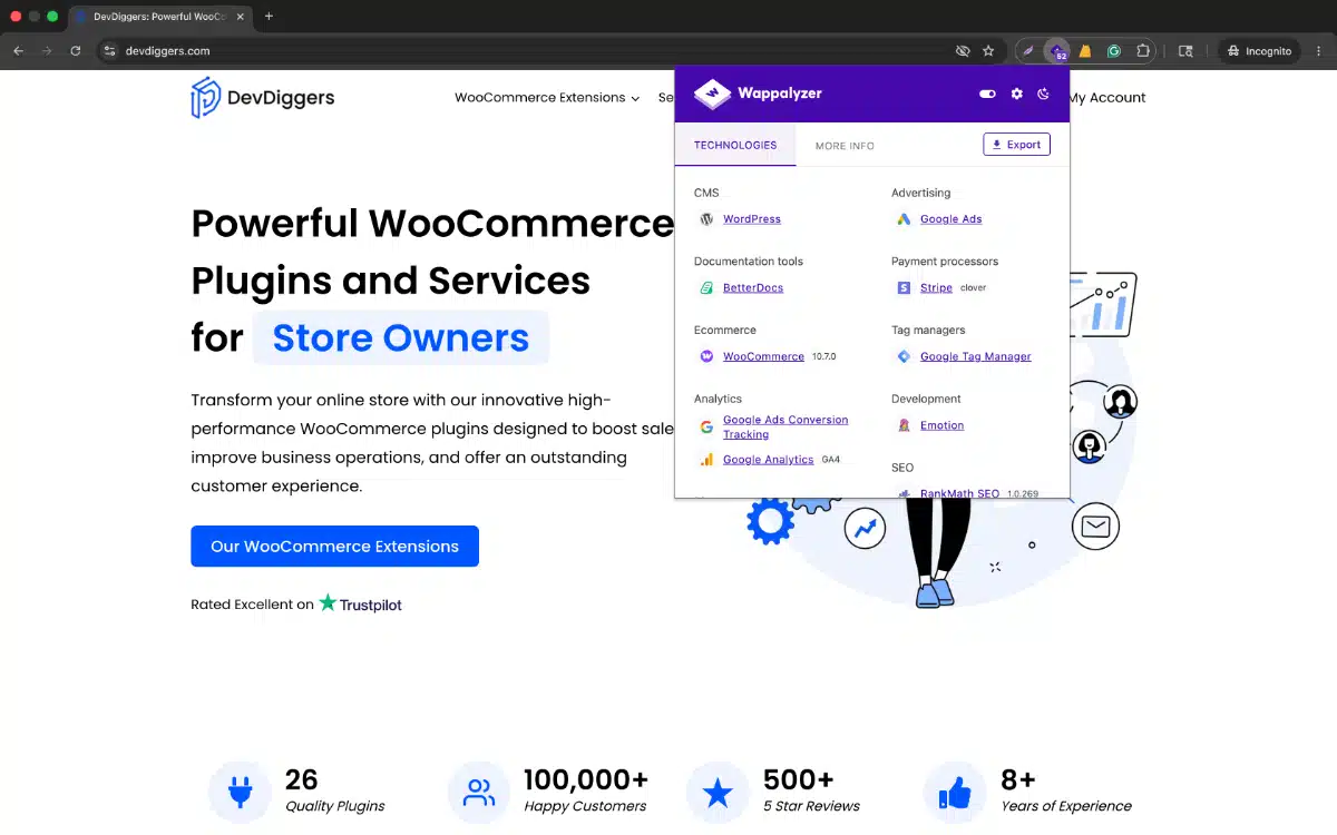 Wappalyzer browser extension