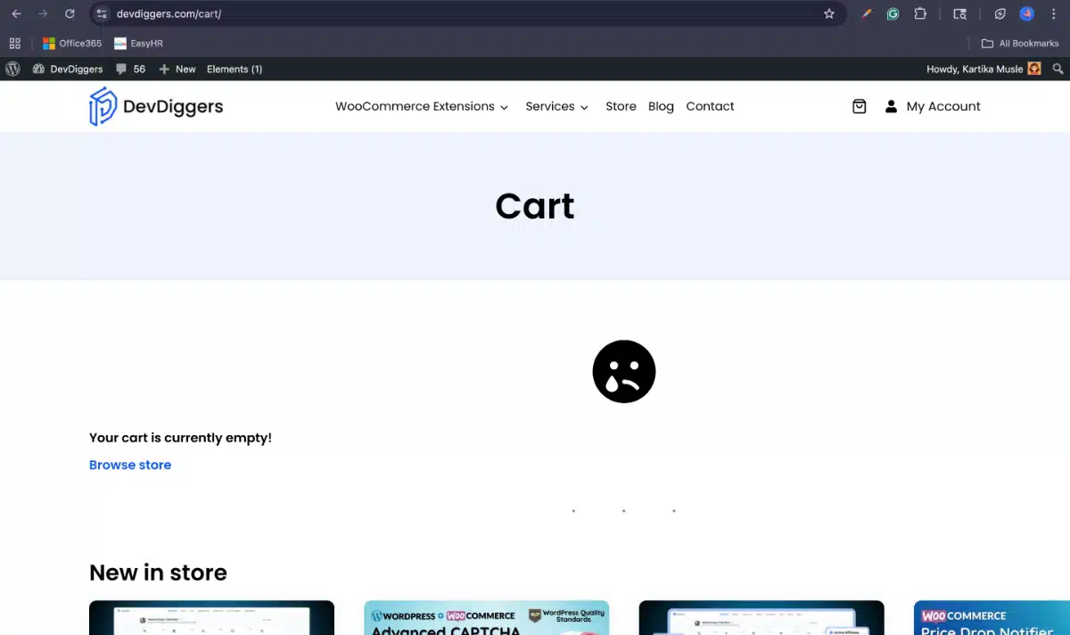 WooCommerce return to shop link on empty cart page