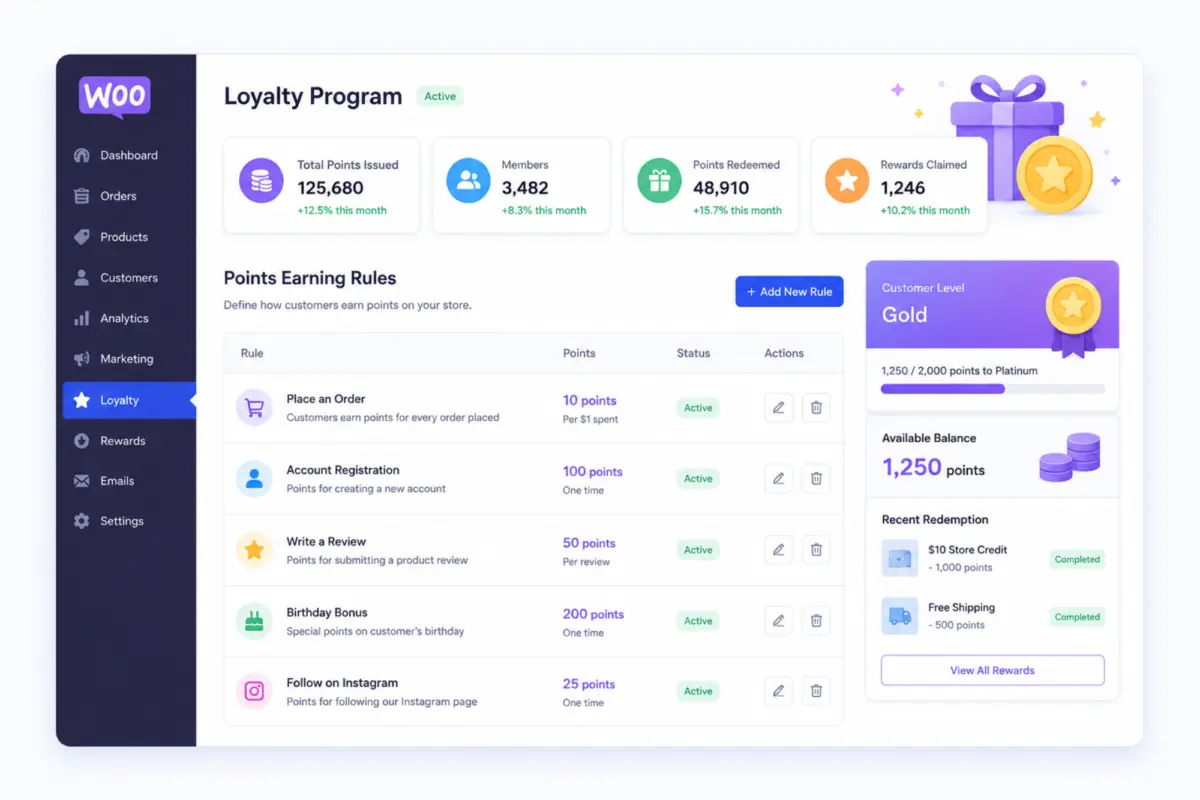 WooCommerce loyalty program points and rewards for customer retention
