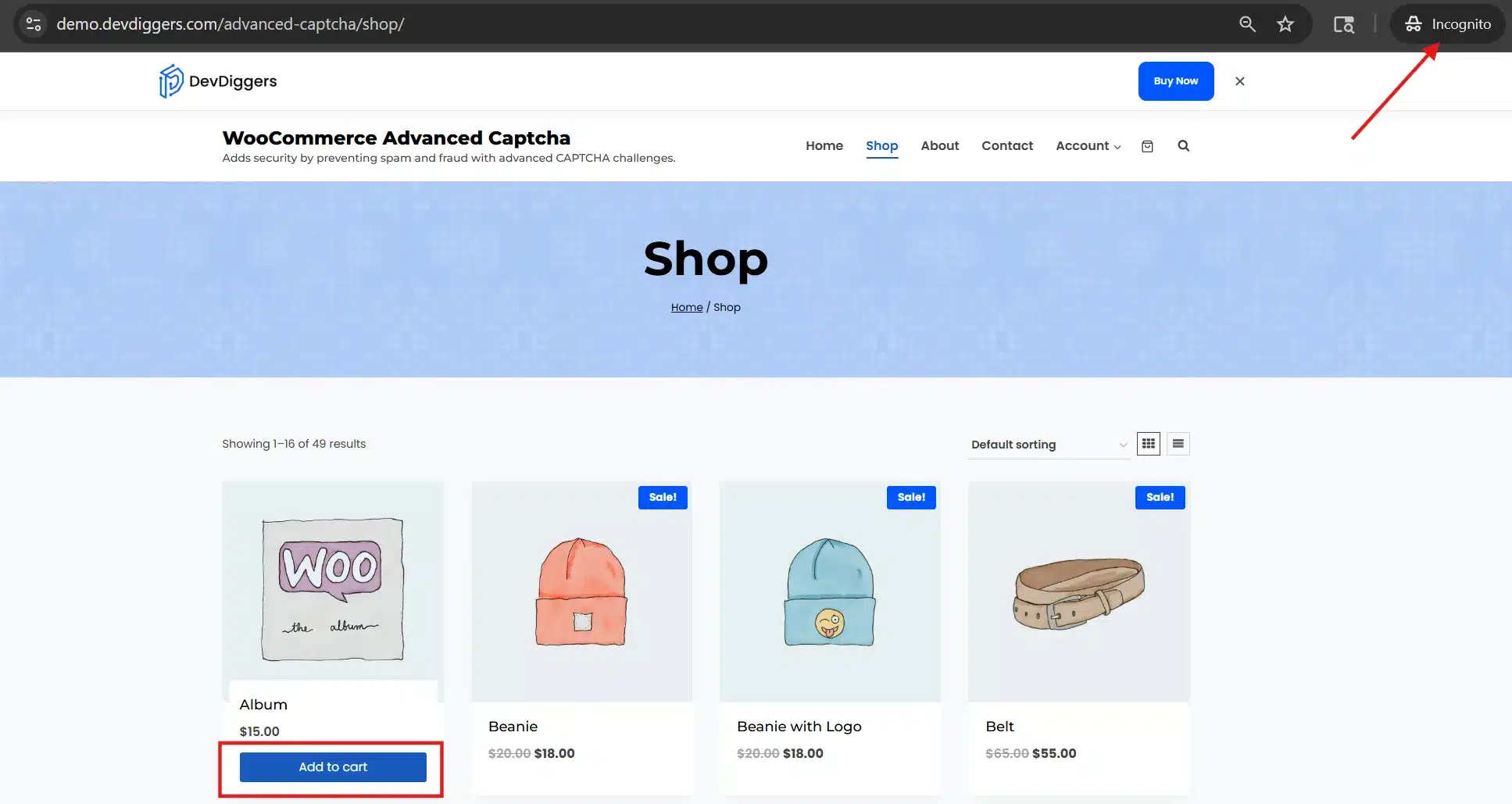 Open an incognito browser window, and add a product to your cart.