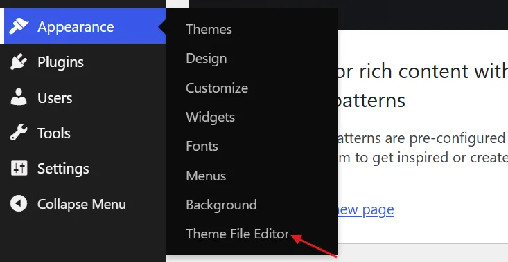 Go to Appearance → Theme File Editor in your WordPress dashboard.