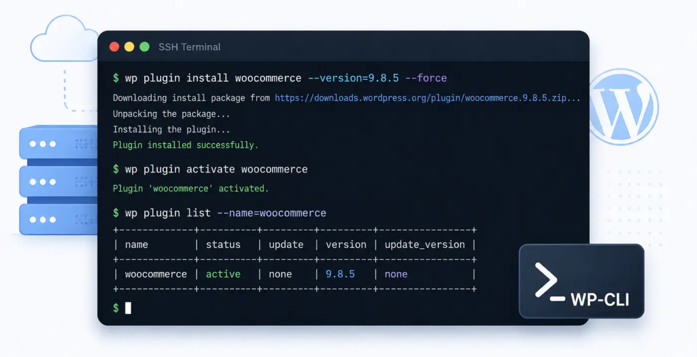 WP-CLI downgrade WooCommerce plugin command