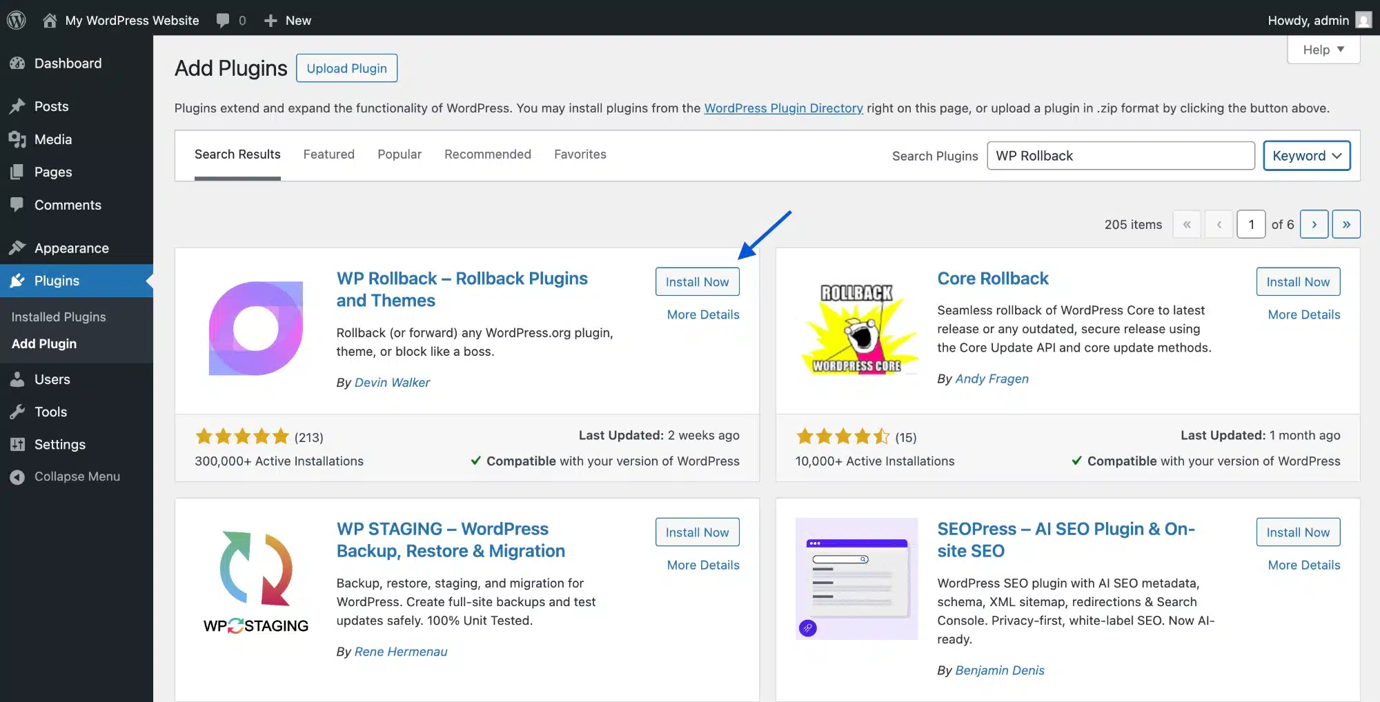 Install WP Rollback plugin
