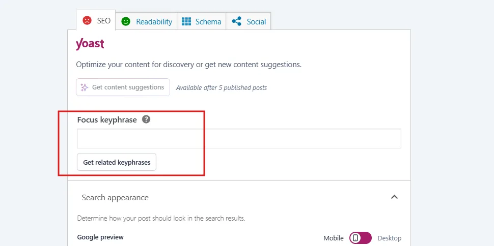 Enter your focus keyphrase, which is the keyword you want this page to rank for.