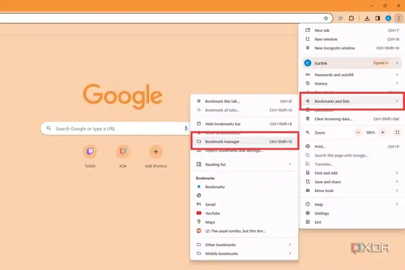 Chrome's Built-In Bookmark Manager