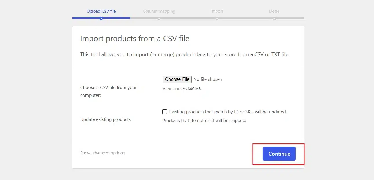Click Continue and confirm the column mapping.