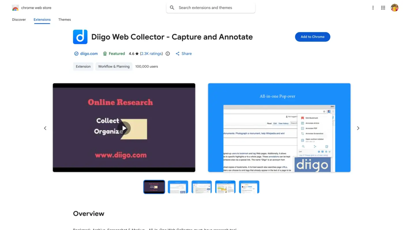Diigo Chrome Extension Page