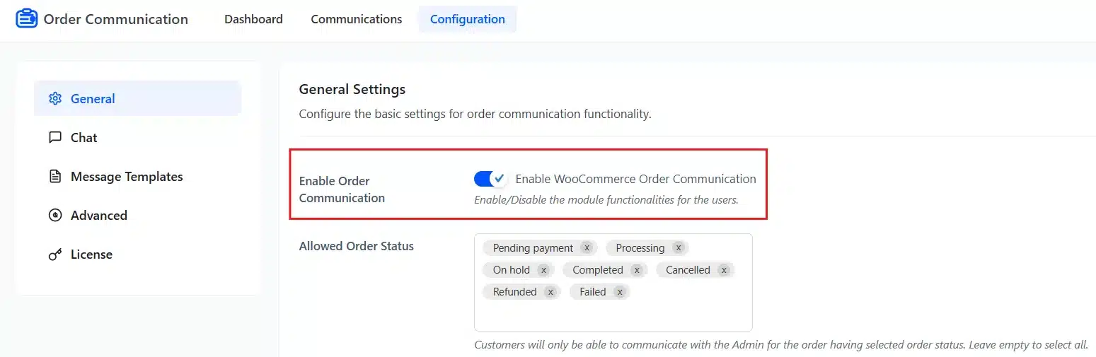 Enable Order Communication.