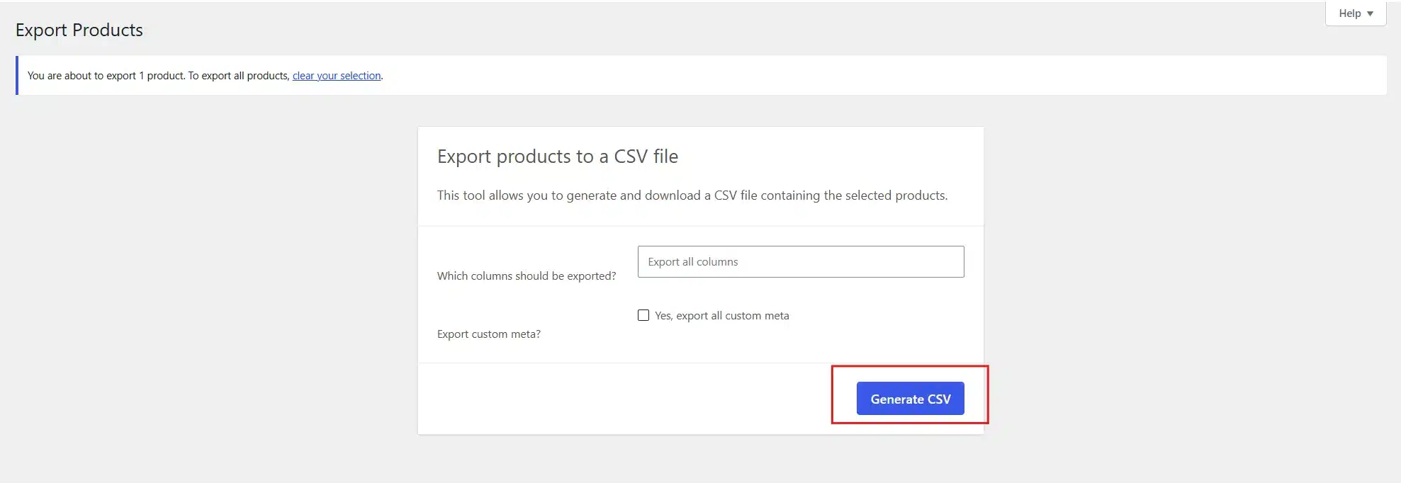 Click Generate CSV and save the file somewhere safe.