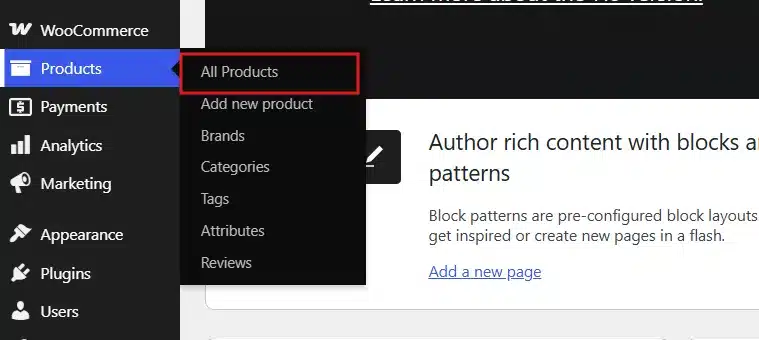 Go to Products > All Products.