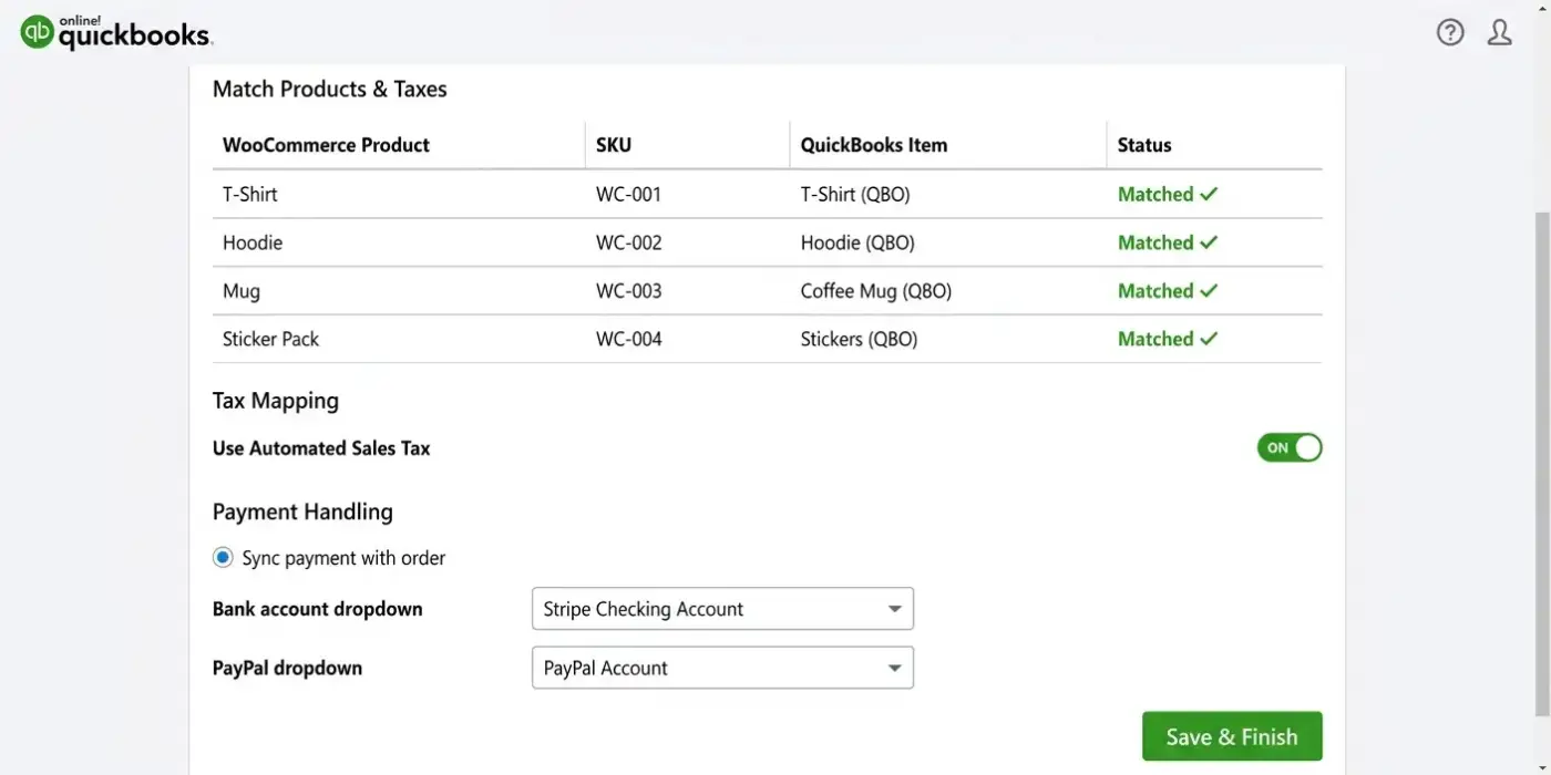 Match Products, Taxes, and Payments