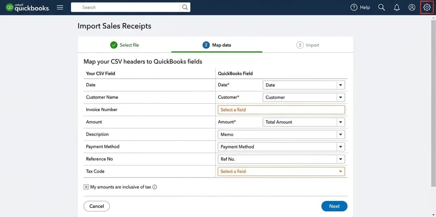 Upload and Map Fields in QuickBooks