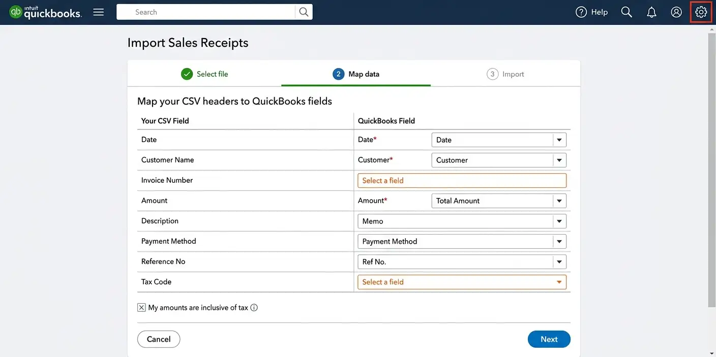Upload and Map Fields in QuickBooks