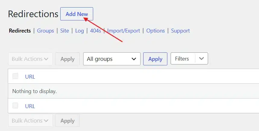 Click Add New in the Redirects tab.