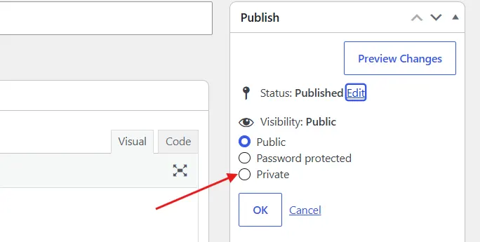 Select Private from the dropdown.