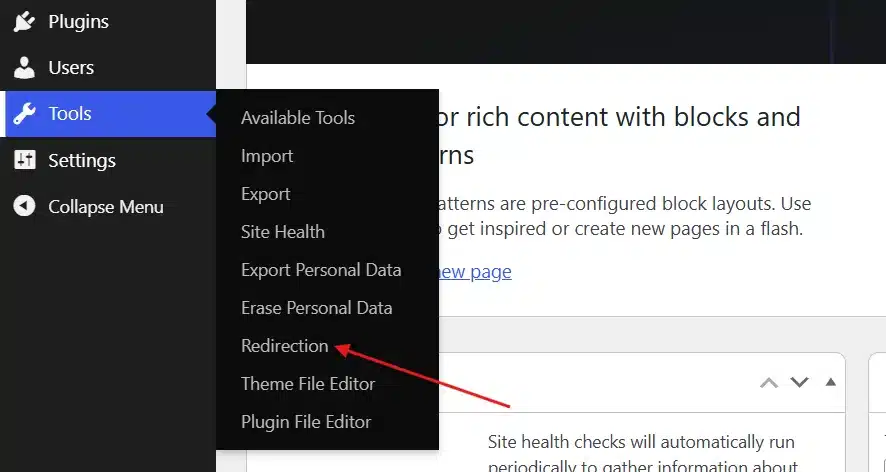 Then go to Tools > Redirection.