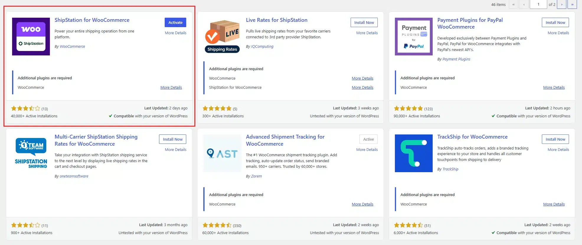 Install the ShipStation Integration for WooCommerce plugin from the WordPress repository.