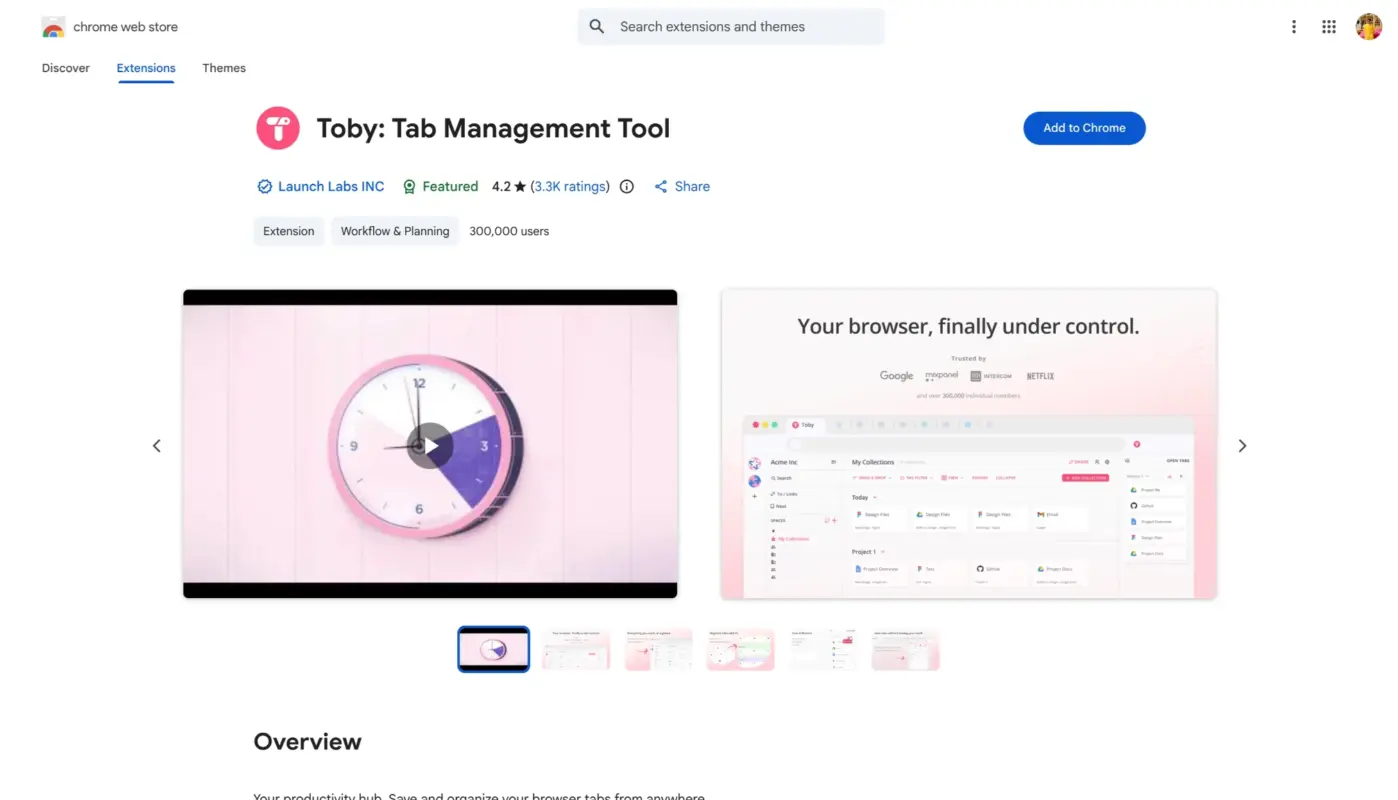 Toby Chrome Extension Page