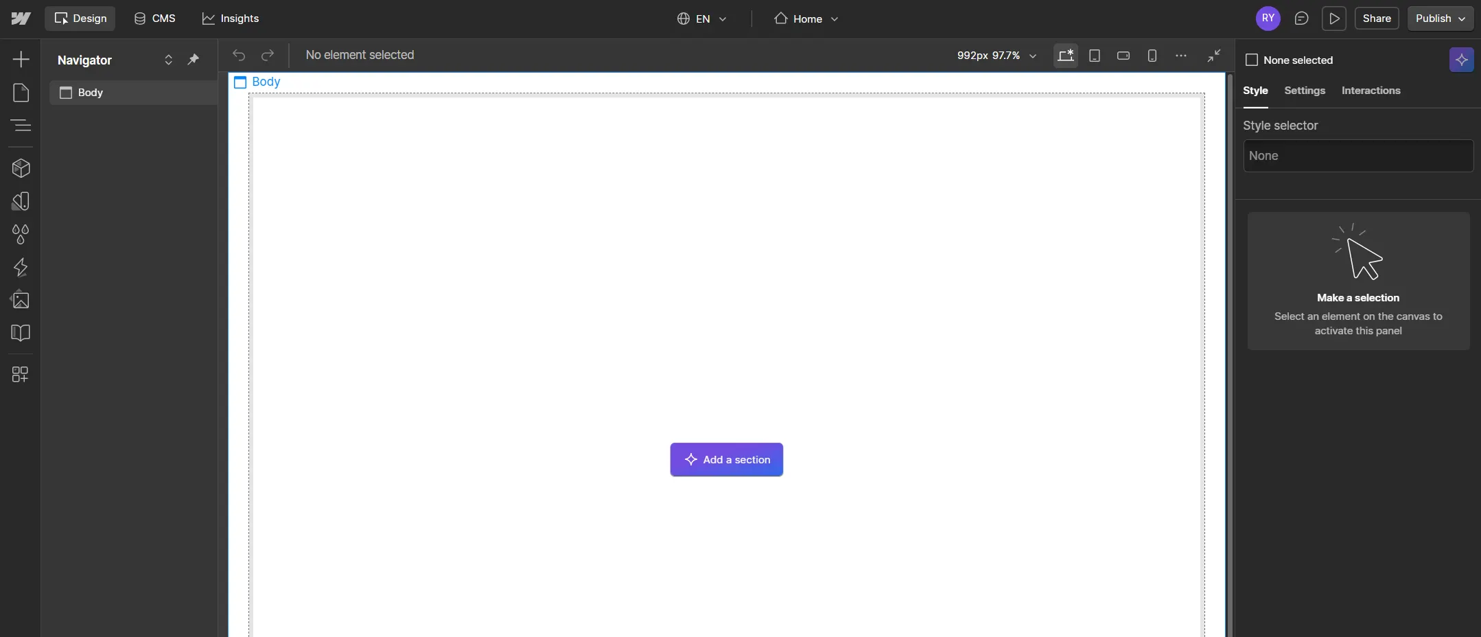 Log in to your Webflow project.