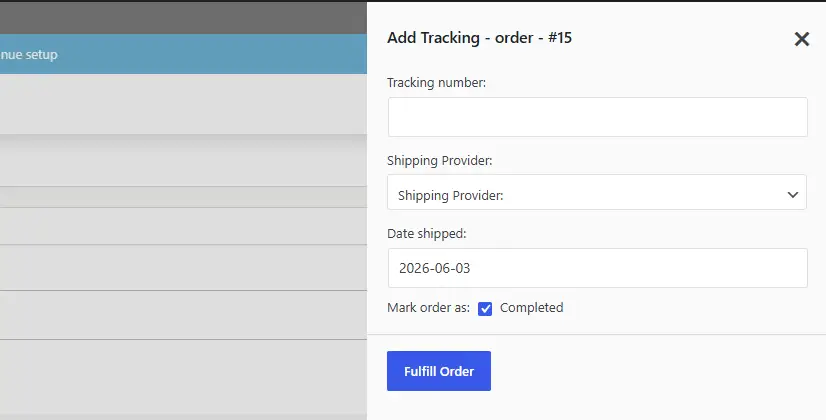 Enter the tracking number, select the carrier and then save.