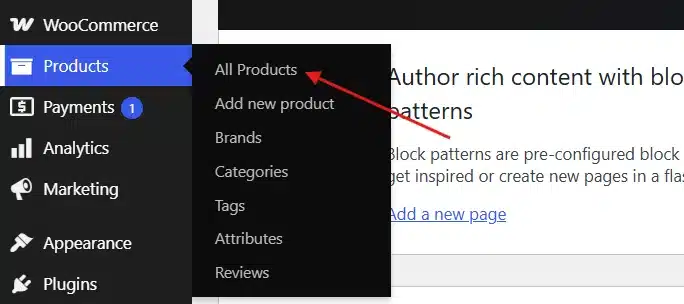 Go to Products > All Products in your WordPress dashboard.
