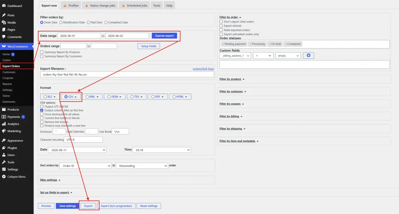 Export Orders from WooCommerce