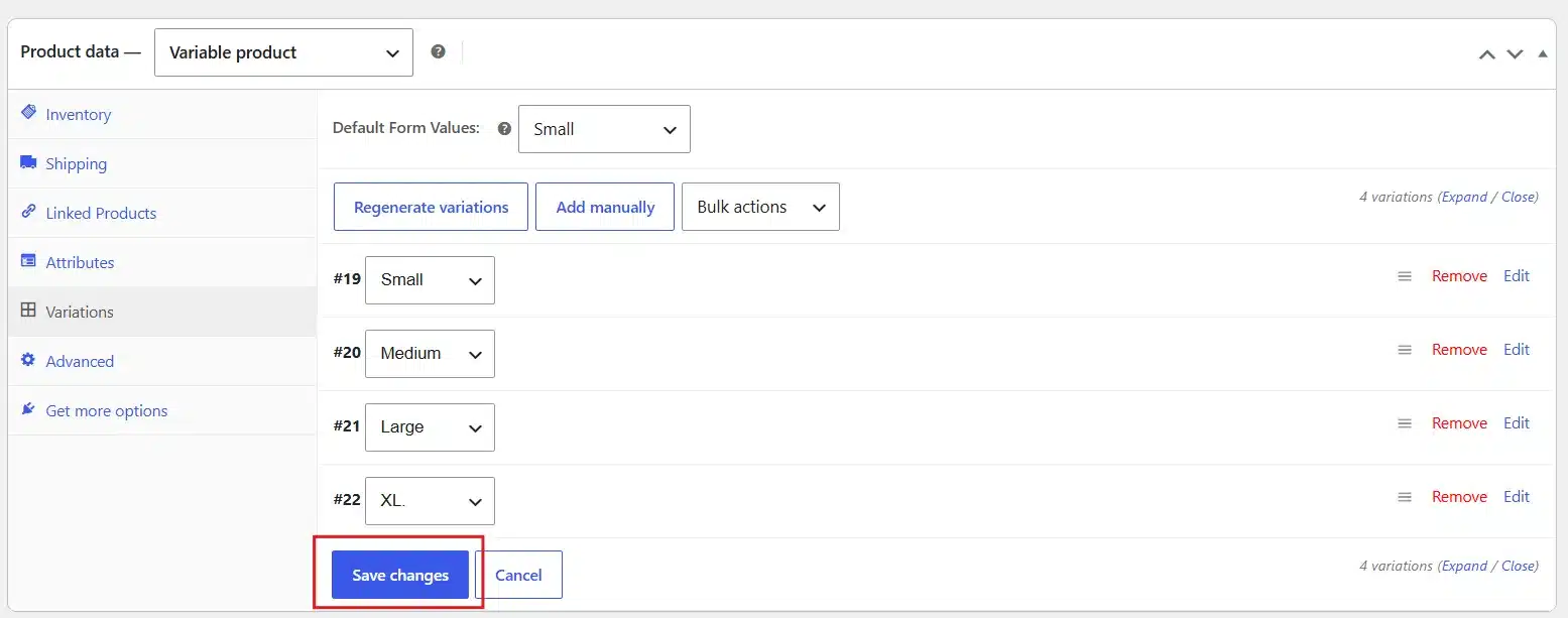 Then, generate variations and click Save Changes.