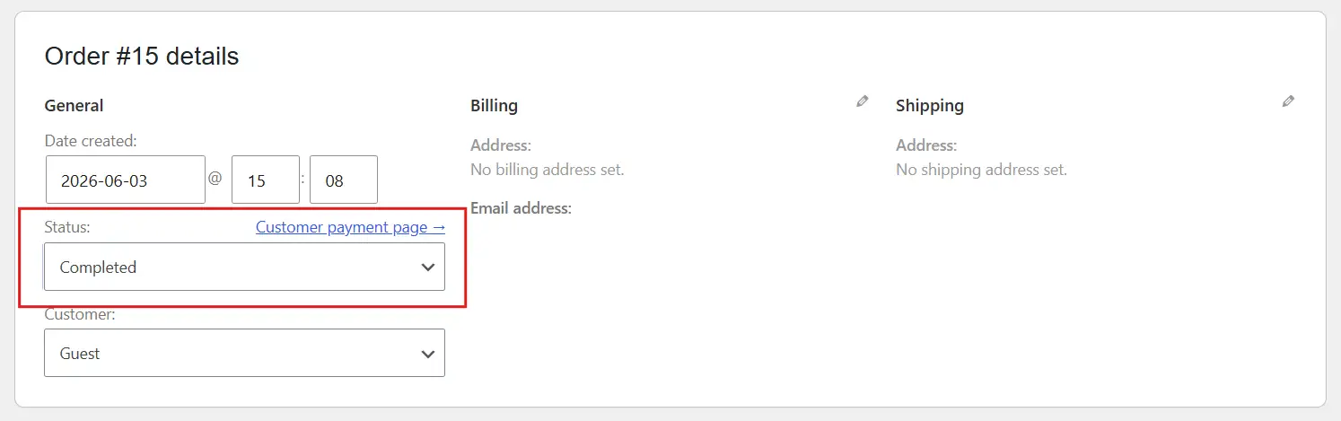 Change the order status to Completed.