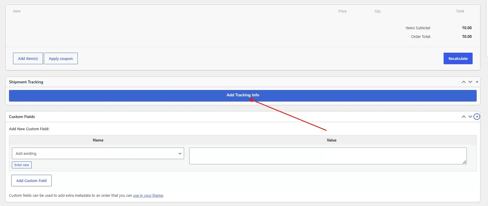 Open an order, add tracking details in the Shipment tracking box, and save.